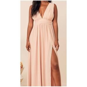 Lulus Blush Pleated V-Neck Chiffon Maxi Dress Bridesmaid Formal Gown Size M